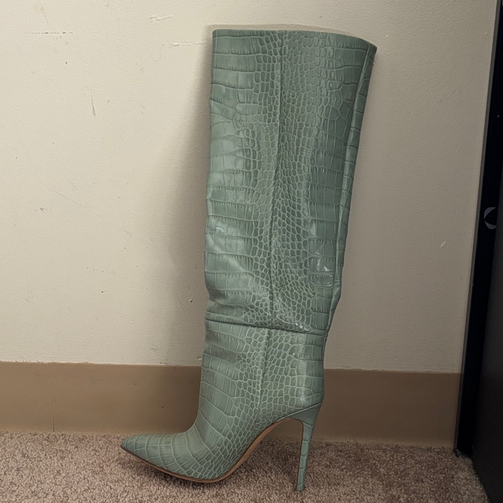 Paris Texas Mint Croc-Embossed Heeled Boots